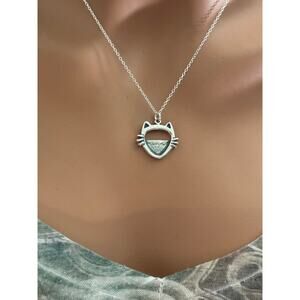Sterling Silver Cat Face Picture Frame Necklace,Sterling Silver Cat Face Charm